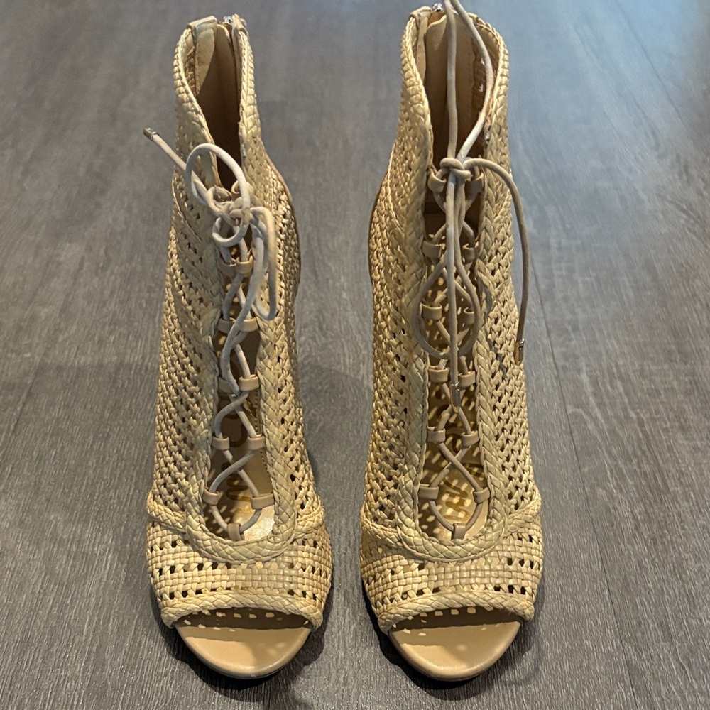 Sam Edelman Beige Lace-Up Woven Boots